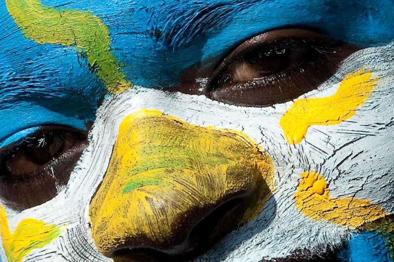 Football fan with Argentine face paint, World Cup 2010, Cape Town, South Africa